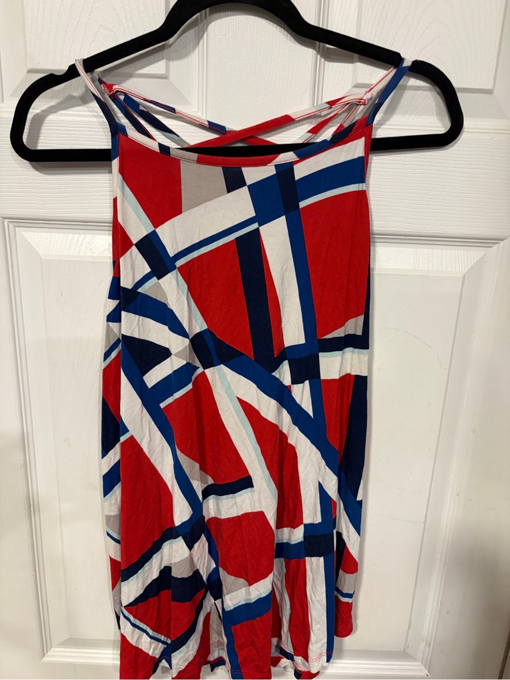 Lane Bryant Red, Blue & White Geometric Strappy Mini Dress